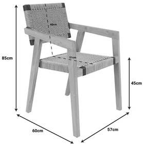 Πολυθρόνα Salama σκελετός teak ξύλο σε φυσική απόχρωση και κρεμ-μαύρο σχοινί 57x60x85εκ