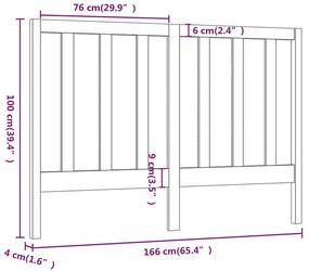 vidaXL Κεφαλάρι Κρεβατιού Μελί 166 x 4 x 100 εκ. από Μασίφ Ξύλο Πεύκου