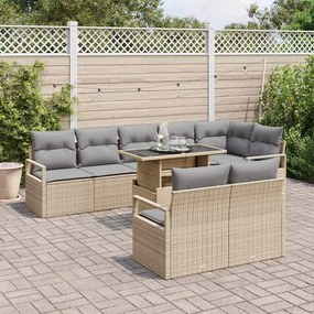 vidaXL Σετ Καναπέ Κήπου με αποθήκευση 9 pcs Μπεζ Πολυ ράταν
