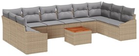 vidaXL Σετ Καναπέ Κήπου με μαξιλάρι 11 pcs Μπεζ Πολυ ράταν