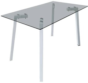 Τραπέζι Titta pakoworld γυάλινη επιφάνεια με λευκά μεταλλικά πόδια 120x70x75εκ