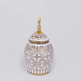 ΒΑΖΟ ΜΕ ΚΑΠΑΚΙ  ΚΕΡΑΜΙΚΟ ΛΕΥΚΟ - ΧΡΥΣΟ 15x15x28cm|752-20351