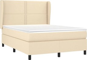 vidaXL Κρεβάτι Boxspring με Στρώμα Κρεμ 140x190 εκ. Υφασμάτινο