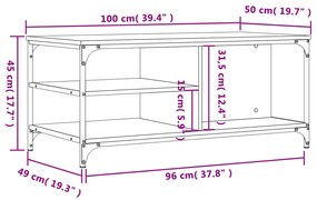 Τραπεζάκι Σαλονιού Καπνιστή Δρυς 100x50x45 εκ. Επεξεργασμ. Ξύλο - Καφέ