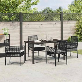 vidaXL Σέτ φαγητού για κήπο με μαξιλάρι 5 pcs Μαύρο Πολυ ράταν