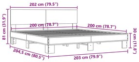 Πλαίσιο Κρεβατιού Γκρι Sonoma 200x200 εκ. Επεξ. Ξύλο &amp; Μέταλλο - Γκρι