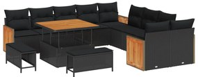 Σετ Καναπέ Κήπου με μαξιλάρι 17 pcs Μαύρο συνθετικό ρατάν