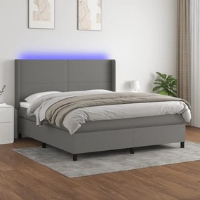 3138166 vidaXL Κρεβάτι Boxspring με Στρώμα &amp; LED Σκ.Γκρι 160x200 εκ Υφασμάτινο Γκρι, 1 Τεμάχιο