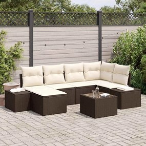 vidaXL Σετ Καναπέ Κήπου με μαξιλάρι 7 pcs Καφέ και κρεμ Πολυ ράταν