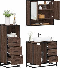 vidaXL Σετ Επίπλων Μπάνιου 3 Τεμαχίων Καφέ Δρυς από Τεχν. Ξύλο