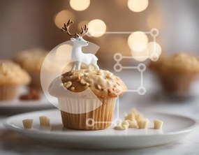 Intra Συλλεκτικό Ξύλινο Παζλ Plywood  4mm - Cupcake με διακοσμητικό ειδώλιο ελαφιού Σε Ξύλινο Κουτί - Διαστάσεις: 10x10 cm – 25 κομμάτια