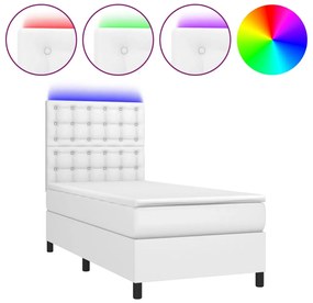 vidaXL Κρεβάτι Boxspring με Στρώμα &amp; LED Λευκό 90x200 εκ. Συνθ. Δέρμα