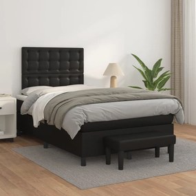 Κρεβάτι Boxspring με Στρώμα Μαύρο 120 x 200 εκ. Συνθετικό Δέρμα - Μαύρο