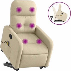 vidaXL Πολυθρόνα Μασάζ Ανακλινόμενη με Ανύψωση Κρεμ Υφασμάτινη