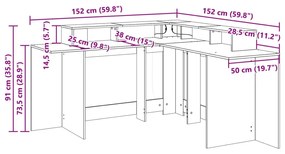 Γραφείο με LED Μαύρο 152x152x91 εκ. από Επεξεργασμένο Ξύλο - Μαύρο