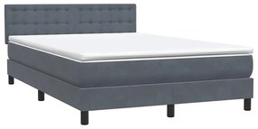 Κρεβάτι Boxspring με Στρώμα Σκούρο Γκρι 140x210 εκ. Βελούδινο - Γκρι