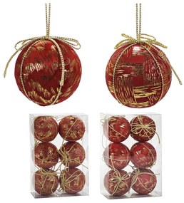 Χριστουγεννιάτικη Μπάλα Κόκκινο 80mm Σετ 6Τμχ Σε 2 Σχέδια