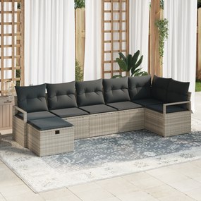vidaXL Σετ 7 τεμαχίων καναπέ κήπου με μαξιλάρια ανοιχτού γκρι πολυρατάν