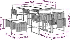 vidaXL Σετ Τραπεζαρίας Κήπου 9 τεμ Μαύρο από Συνθ. Ρατάν με Μαξιλάρια
