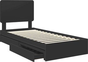 vidaXL Κρεβάτι Αποθήκης Μαύρο 75 x 190 cm Επεξεργασμένο ξύλο
