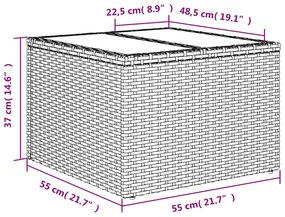 Τραπέζι Κήπου με Γυάλινη Επιφάνεια Μπεζ 55x55x37 εκ Συνθ Ρατάν - Μπεζ