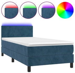 vidaXL Κρεβάτι Boxspring με Στρώμα & LED Σκ. Μπλε 100x200εκ. Βελούδινο