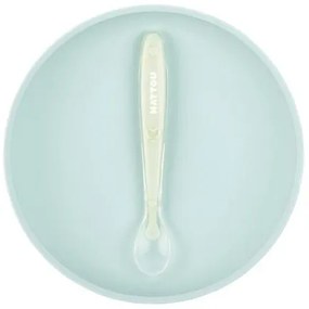 Σετ φαγητού silicon πιάτο-κουτάλι (πράσινο-μπλε) NATTOU