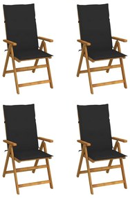 Καρέκλες Κήπου Ανακλινόμενες 4 τεμ. Ξύλο Ακακίας με Μαξιλάρια - Μαύρο