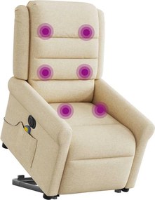 vidaXL Πολυθρόνα Μασάζ Ηλεκ. Ανακλινόμενη με Ανύψωση Κρεμ Υφασμάτινη