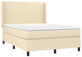 vidaXL Κρεβάτι Boxspring με Στρώμα &amp; LED Κρεμ 140x190 εκ. Υφασμάτινο