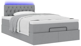 vidaXL Οθωμανικό κρεβάτι με στρώμα & LEDs Ανοιχτό γκρι Ύφασμα
