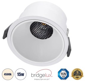 GloboStar® PLUTO-B 60260 Χωνευτό LED Spot Downlight TrimLess Φ10.4cm 15W 1950lm 38° AC 220-240V IP20 Φ10.4 x Υ6.5cm - Στρόγγυλο - Λευκό &amp; Anti-Glare HoneyComb - Φυσικό Λευκό 4500K - Bridgelux COB - 5 Years Warranty