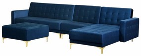 Γωνιακός Καναπές Berwyn G116, Λειτουργία ύπνου, Σκούρο μπλε, 347x168x83cm, Πόδια: Μέταλλο
