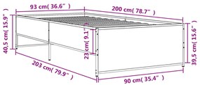 Πλαίσιο Κρεβατιού Καφέ Δρυς 90x200 εκ. Επεξ. Ξύλο &amp; Μέταλλο - Καφέ