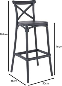 DESTINY Σκαμπό BAR με Πλάτη, PP Ανθρακί   1τμχ