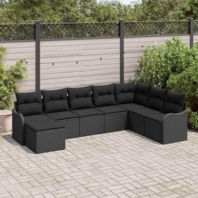 vidaXL Σετ Καναπέ Κήπου με μαξιλάρι 8 pcs Μαύρο Πολυ ράταν
