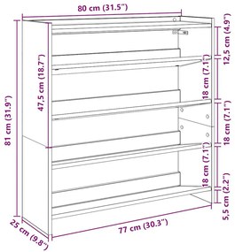 Ράφι παπουτσιών Γκρι Sonoma 80x25x81 cm Κατασκευασμένο ξύλο - Γκρι