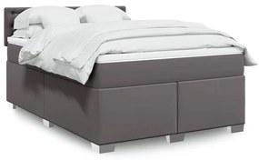 vidaXL Κρεβάτι Boxspring με Στρώμα Γκρι 140x190εκ. από Συνθετικό Δέρμα