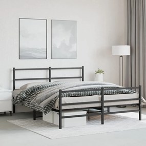 Πλαίσιο Κρεβατιού με Κεφαλάρι/Ποδαρικό Μαύρο 150x200εκ. Μέταλλο - Μαύρο