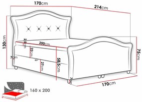 Κρεβάτι continental Baltimore 136, Continental, Διπλό, Μπλε, 160x200, Ταπισερί, Τάβλες για Κρεβάτι, 170x214x130cm, 184 kg, Στρώμα: Ναι | Epipla1.gr