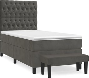 vidaXL Κρεβάτι Boxspring με Στρώμα Σκούρο Γκρι 100x200 εκ. Βελούδινο