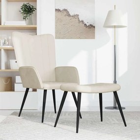 vidaXL Πολυθρόνα Relax Λευκό Κρεμ Βελούδινη με Σκαμπό
