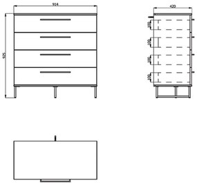 Κομότα - Συρταριέρα Sardinia 4F Artisan Oak - Μαύρο 91.5x42x93 εκ. 91.5x42x93 εκ.