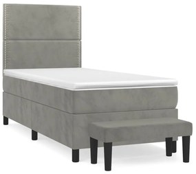 vidaXL Κρεβάτι Boxspring με Στρώμα Ανοιχτό Γκρι 100x200 εκ. Βελούδινο