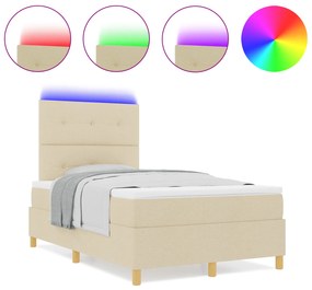 vidaXL Κρεβάτι με ελατήριο και στρώμα & LED Κρεμ 120x190 εκ. Ύφασμα