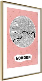 Αφίσα - City map: London (Pink) - 20x30 - Χρυσό - Χωρίς πασπαρτού