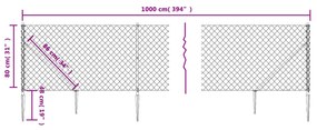 vidaXL Συρματόπλεγμα Περίφραξης Ασημί 0,8 x 10 μ. με Καρφωτές Βάσεις