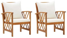 Καρέκλες Κήπου 2 τεμ. από Μασίφ Ξύλο Ακακίας με Μαξιλάρια - Λευκό