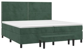 vidaXL Κρεβάτι Boxspring με Στρώμα Σκούρο Πράσινο 200x200εκ. Βελούδινο