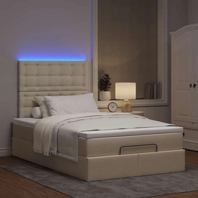vidaXL Οθωμανικό κρεβάτι με στρώμα &amp; LEDs Cream 120x200cm ύφασμα